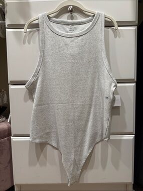NWT American Eagle Outfitters Heather Light Gray Ribbed Tank Bodysuit XXL
